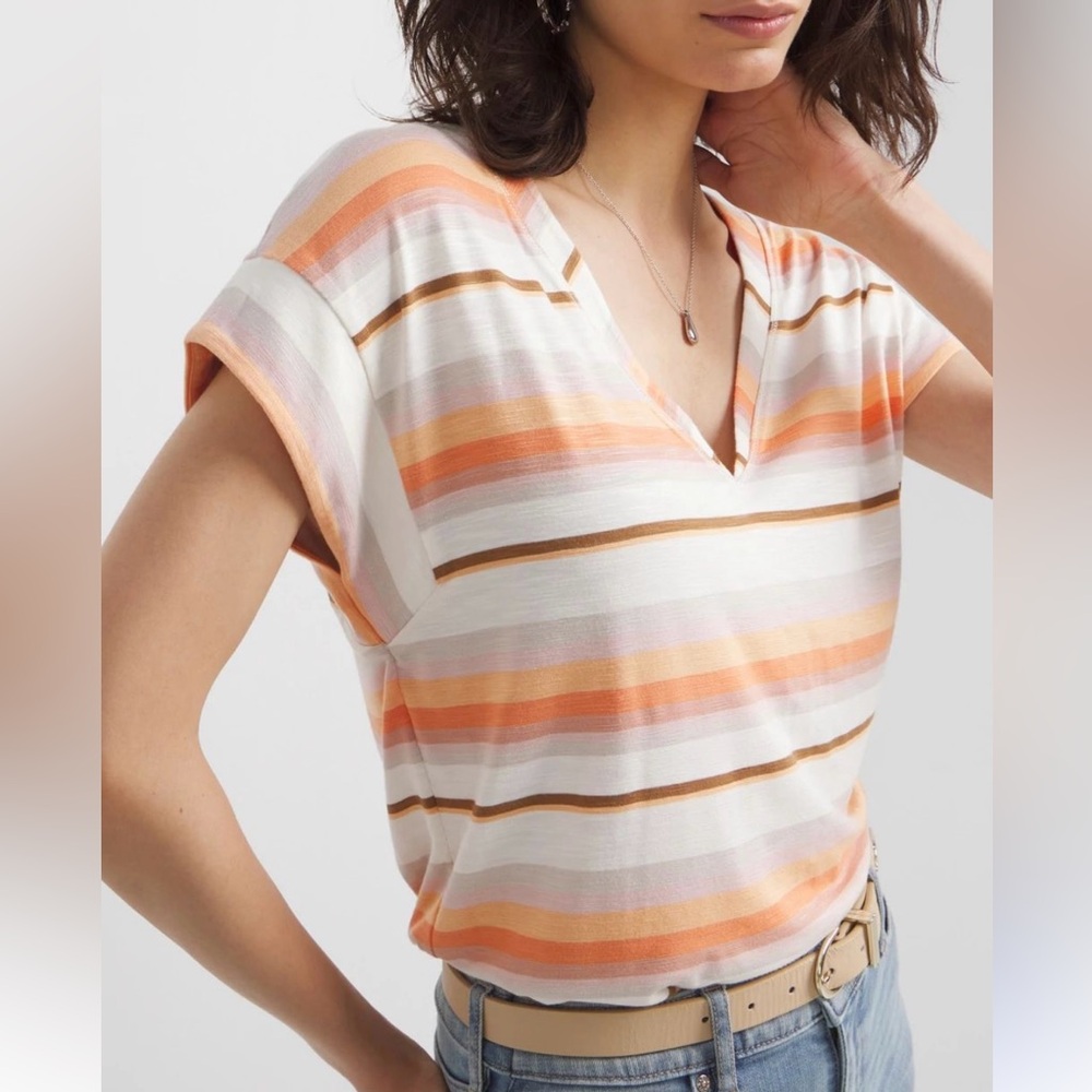 White House Black Market Power Tee top in ecru/orange/brown size X small